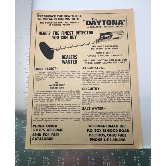 Daytona Metal Detector Print Ad Vintage 70s Wilson Neuman Delphos OH - Picture 2 of 6